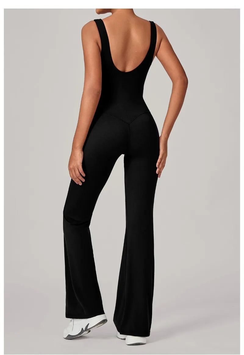 Women's Seamless Yoga Jumpsuits Sports Fitness Sleeveless Hip-lifting Flared One-piece Workout Gym Training Slim Fit Bodysuits