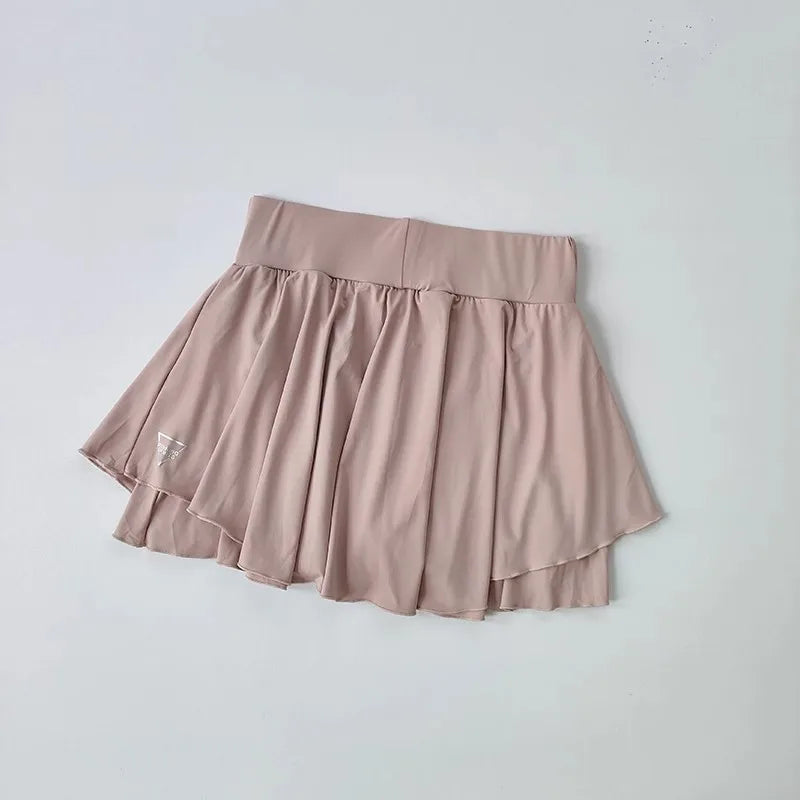 Women's Quick Drying Sports Short Skirt Fake Two-Piece Running Half Skirt Hip Blocking Anti Glare Breathable Tennis Skirt