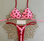 DEKA Sexy Green Floral Print Bikini Set Swimwear Women Braiding Rope Strap Patchwork Bandage Push Up Bathing Suit Thong Swimsuit