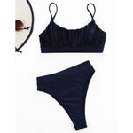 New Sexy Wrinkled Padded Female Swimsuit High Waist Bikini Women Swimwear Two-pieces Bikini Set Bather Bathing Suit Swim V3191