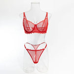 Toucheart Sexy Lingerie Suit for Women Lace Mesh Ultra-thin Underwear Comfortable Bra Set with Steel Rings Hollow Out Underwear