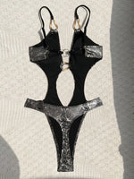 S - XL Snake Skin Deep V Neck One Piece Swimsuit Women Swimwear Female High Cut Out Monokini Backless Bathing Suit Swim Bodysuit