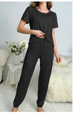 Women's Sleepwear Spring and Summer New Pajamas Women's Short-sleeved Trousers Set Classic Solid Color Casual Loungewear