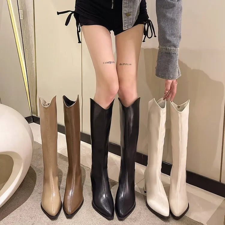 Pointed Toe Women High Boots Fashion Side Zippers Long Booties Ladies Elegant Party High Heel Shoes Winter Women's Footwear