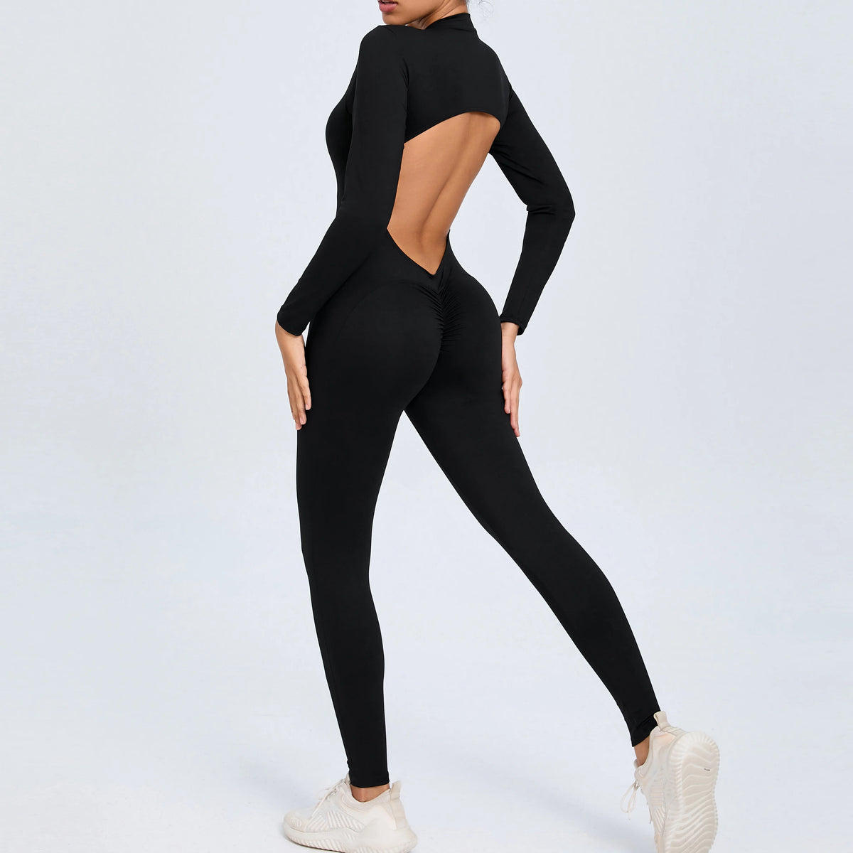 Women Sportwear Yoga Jumpsuit Zip Long Sleeve Back Open Outfit Fitness Tracksuit Tight One-piece Gym Overalls Sports Bodysuit