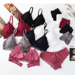 Women Floral Lace Bra And Panties Set Wire Free Bralette Low Rise Briefs Sexy Lingerie Set Ladies Lace Underwear Set