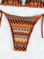 2026 Women's 2-piece Swimsuit Sexy Knitted Striped Bikini Set Triangle Bra Suspender Halter Backless Beach Vacation Swimwear