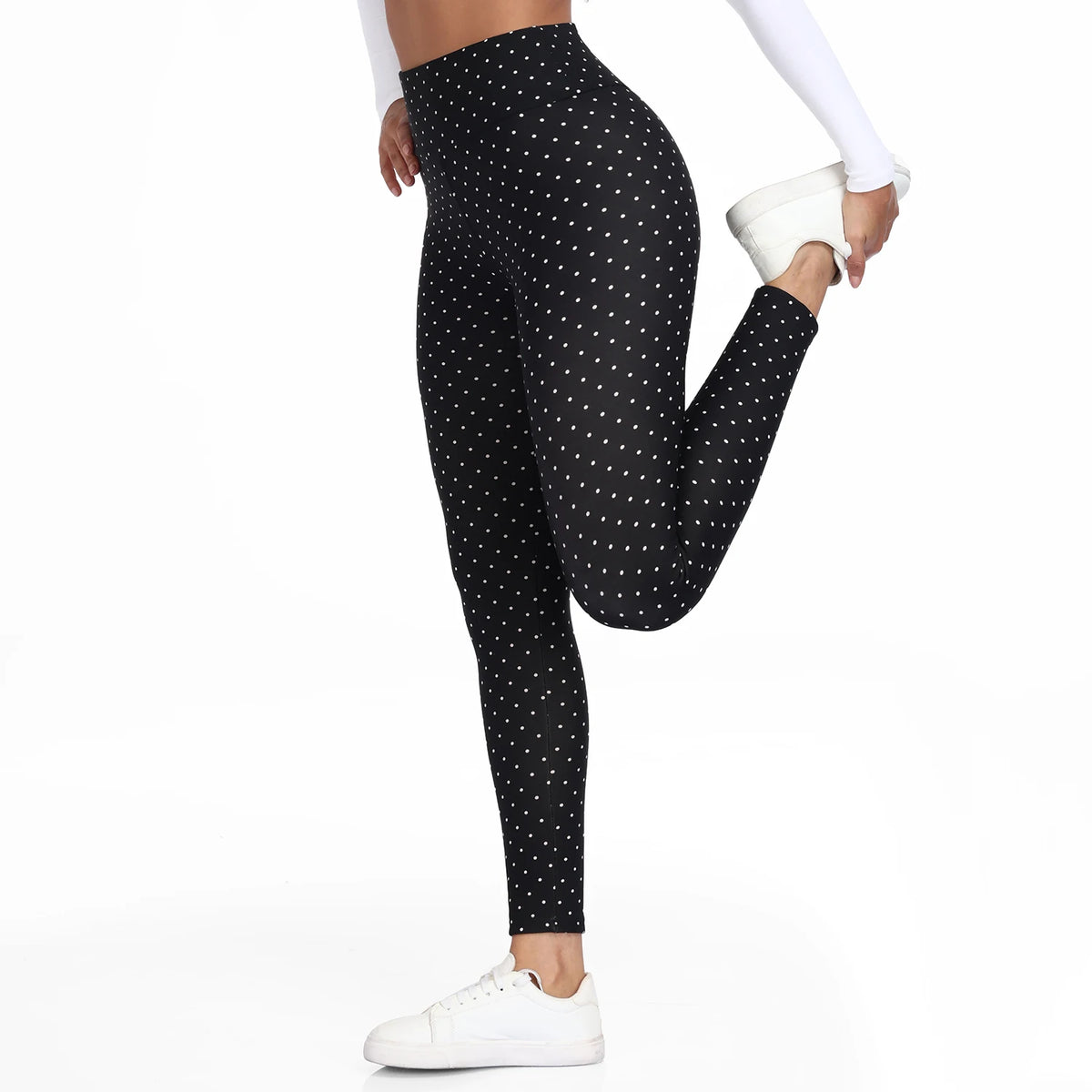  Women Velvet Pack Black White Small Polka Dot High Waist Leggings 4 Way Stretch Soft Breathable Slim Warm Pants For Yoga Sport