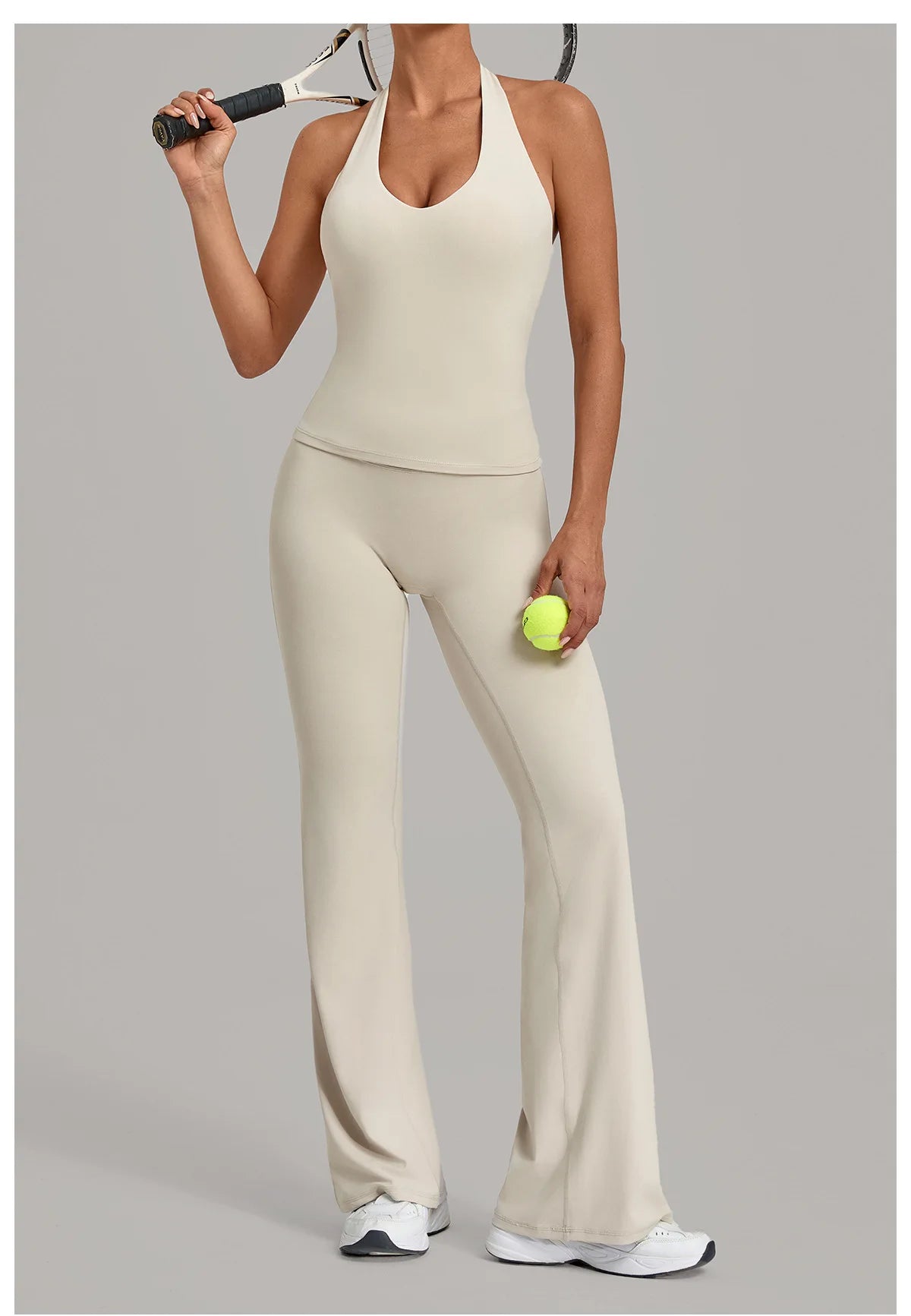 2PCS Yoga Suit Women Hanging Neck Slim Sports Tank Top Gym Tracksuit Outwear High Waist Leggings Workout Fitness Running Sets