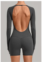 Women's Yoga Jumpsuits Sports Fitness Hip-lifting Long-sleeved Backless Running Training Workout Gym Shorts One-piece Bodysuits