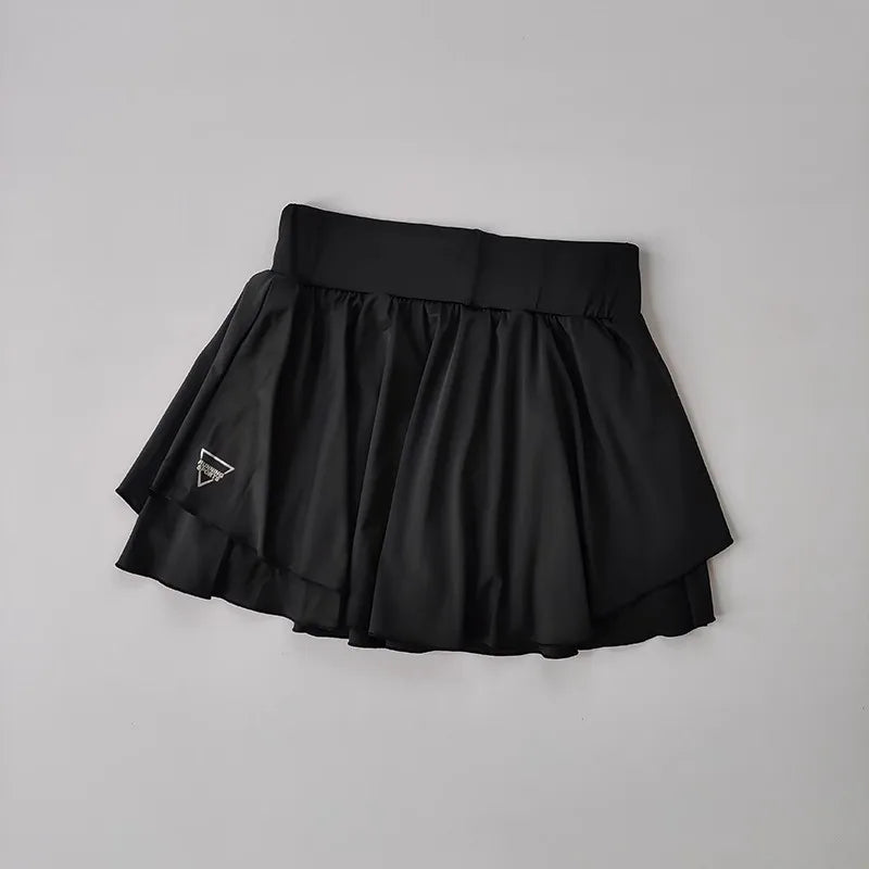 Women's Quick Drying Sports Short Skirt Fake Two-Piece Running Half Skirt Hip Blocking Anti Glare Breathable Tennis Skirt
