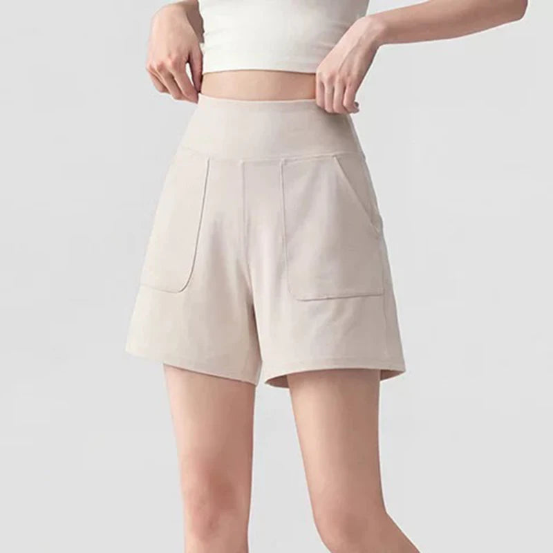 Women's High-Waisted Yoga Shorts with Pockets Quick-Drying Breathable for Summer Outdoor Training Running Pilates Fitness