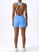 Sleeveless Contrast Trim Backless Yoga Romper Seamless Body Shaping Sport Jumpsuit for Running Training