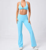 Women's Seamless Yoga Sets Brushed Fabric Flared Hip-Lifting Pants Cross Beauty Back Bra Suits Gym Workout Fitness Training Sets