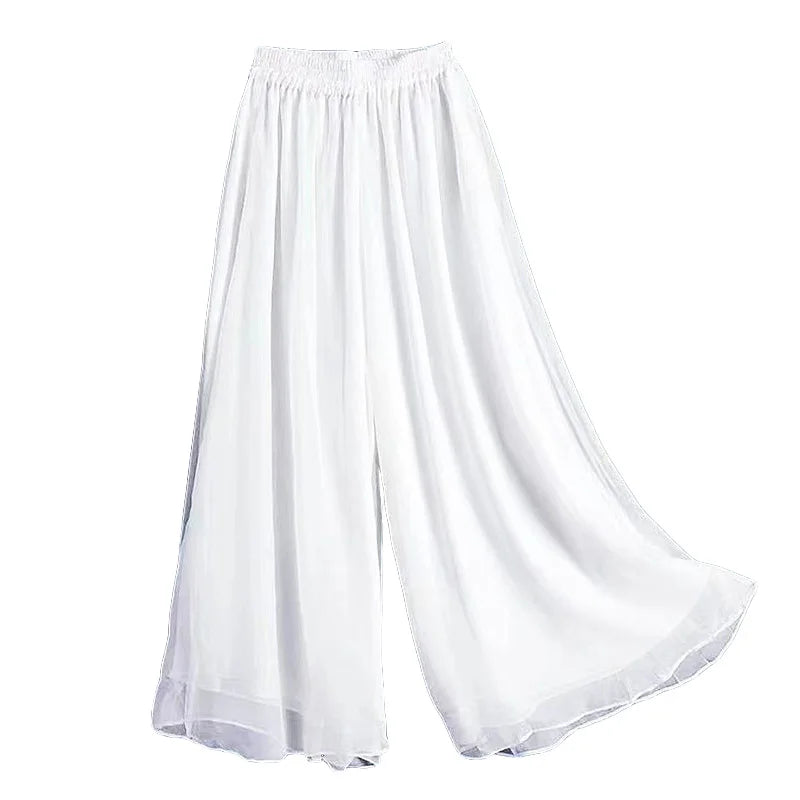 Summer Chiffon Wide Leg Pants for Women Yoga Pants Classica Dancer Trousers Two Layer Dance Practice Clothes Loose Dancing Pants