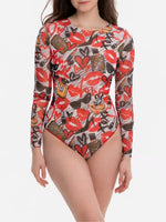 2026 New Women's Patchwork One-Piece Swimsuit Long Sleeve Sports Swimwear Sexy Backless Beach Wear Bather Surfing Suit