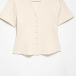 Women's Fashion Casual Structured Knit Jacket Women Beige V Neck Short Sleeve Textured Knit Cardigan Button Front Top Charm 17M0