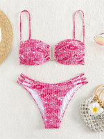 Sexy Pleate Micro Bikini Women U Neck Push Up Orange Floral Print Micro Swimsuit 2025 Summer Bathing Suit Lace Up Thong Swimwear