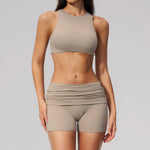 Tight Yoga Clothes Women Speed Drying Shock-absorbing Sports Vest Fitness Suits Outwear Gym Flip Waist Shorts Workout Clothes