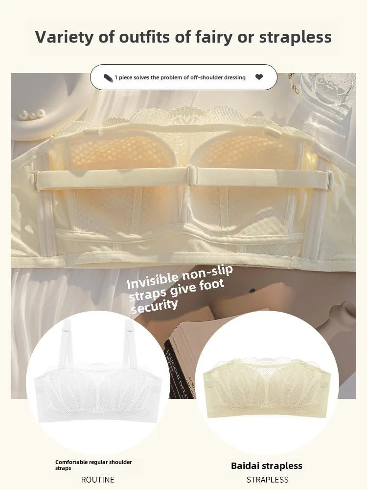MOYISU Strapless Bra Women with Large Breasts and Small Non-slip Pull-up Breast Anti-sag Summer Slim Bra
