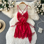 Sissy Crotchless Garter Deep V Lingerie Set See Through Lace Underwear Sexy Nightwear G-String Thongs Fantasy Pajamas