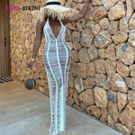 DEKA Sexy Women V Neck Hollow Cover Up Beach Dress Bathing Suit For Beach Swimwear Sleeveless Backless Swimsuit Crochet Cover Up