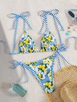 Sexy Blue Fruit Print Micro Bikini 2025 Women Tie Up Strap Push Up Triangle Swimsuit Beach Bathing Suit Holiday 2 Piece Swimwear
