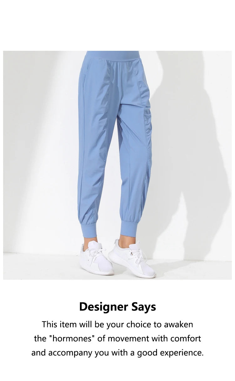 Hearuisavy Yoga Pants Loose Slim Quick-Dry Yoga Pants Pleated Hem Bound Running Fitness Capris Pockets Jogging Pants Woman
