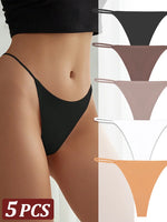 5Pcs Seamless Thong Women Thin Strap Invisible Low Waist High Stretch Flexibility Panties Sexy Underwear Ladies Briefs T-back