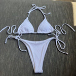 DEKA Women's Brazilian Solid Thong Bikini Set Side Halter Tie Swimsuit Ladies Split Strap Adjustable Bandage Lace-up Swimwear
