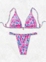 Blue Floral Print 2 Piece Micro Bikini Set for Women 2025 New Push Up Bra Thong Swimsuit Beach Bathing Suit Holiday Swimwear