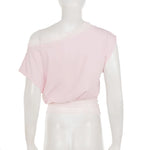 Summer T-shirt lace off-shoulder short-sleeved T-shirt waist fashion versatile top