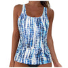 Women Summer Swimwear Loose Fit Scoop Neck Sleeveless Tankini Top Bohemian Tie Dye Print Bathing Suit Padded Swimsuit Top Xxl