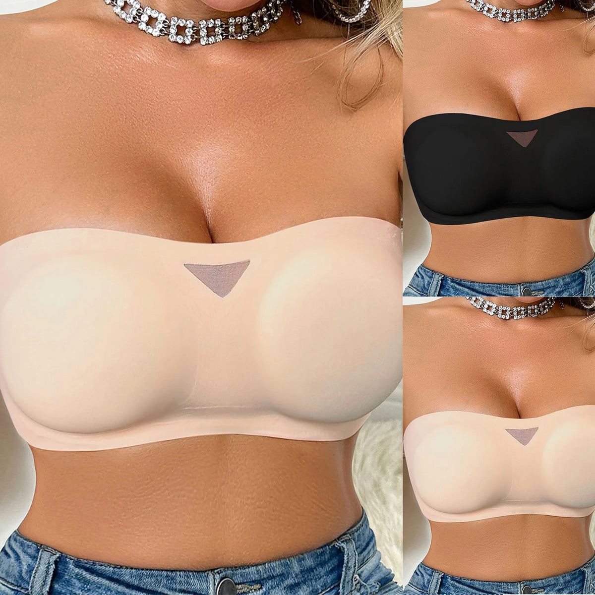 Women's Sexy Strapless Push Up Bra Padded Seamless Invisible Wireless Bandeau Bra Women Beauty Back Anti Slip Off Shoulder Bras