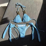 Sexy Metal Chain Thong Bikini 2025 Women White Black Cut Out Push Up Micro Swimsuit Beach Bathing Suit Tie Side Thong Swimwear