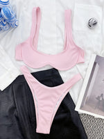DEKA Women Solid Bikini Set Triangle Brazilian Neon Pink Swimwear Bandage Backless Two Pieces Swimsuit Beachwear Biquini