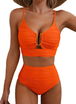 Women's New Swimsuit Bikini Set Fashion Sexy V-neck Hollow Swimsuit High Waist Textured Ruffled Swimsuit Women's Bikini Women