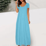 Casual Dresses For Teens Fashion Clothes Women Leisure Solid Color V Neck Short Sleeve Long Dress Casual Loose Sundress 2025