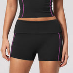 Quick Dry Contrast Color Yoga Shorts 2026 Tights Hip Lifting Workout Fitness Leggings High Waist Folded Running Athletic Shorts