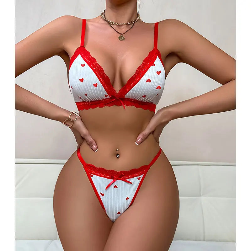 2-Piece Sexy Women Bikini Lingerie Set Lace Bordered Bra And Panty Sets Hot Swimsuits Summer Beachwear V-neck Backless Swimwear