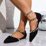 Shoes for Women 2025 Closed Toe Women's Sandals Concise Daily Ladies Pointed Toe String Bead Buckle Strap Cover Heel Flat Shoes