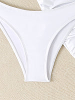 New White 3 Pieces Starfish Bandeau Bikini Set Swimsuit Women Swimwear with Sarong Skirts Dress Beach Wear Cut Out Bathing Suit