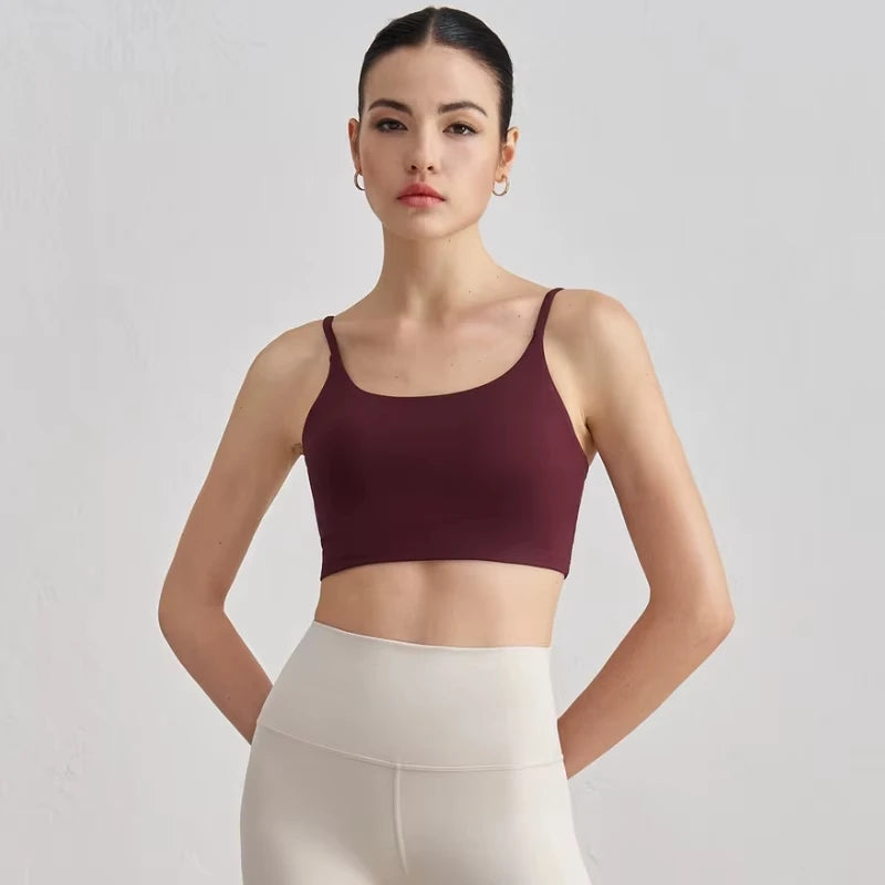 Sexy Solid Color Women's Tight Athletic Spaghetti Strap Gym Underwear Comprehensive Training Training Sports Bra Soft Yoga Top