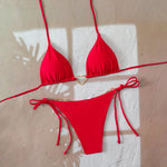 Sexy Metal Heart Ornament Bikini Set 2026 Women Blue Pink Halter Push Up Bra Thong Swimsuit Beach Bathing Suit Vacation Swimwear
