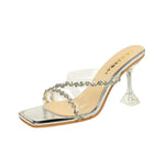 Transparent High Heels Women's Summer New Fashion Thin Heel Sandals Outdoor Wear Rhinestone Slippers Modern Minimalist Style