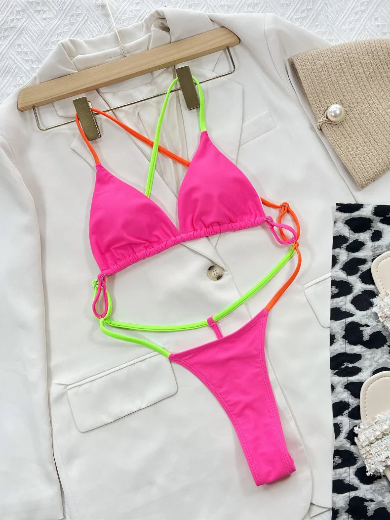 2026 New Sexy One Piece Swimsuit Swimwear Women Solid Patchwork Corss Straps Bathing Suit Beachwear Thong Maillot De Bain Femme