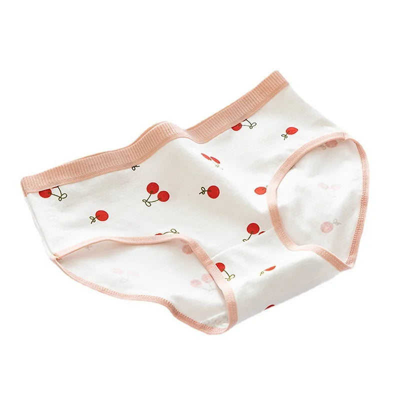 Cotton Panties Comfy Underwear Women Low Waist Briefs Female Underpants Lingerie Ladies Pantys M-XL Cherry Printed Design
