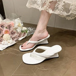 Summer Outdoor Fairy oes Simple Toe Clip High Heels Sandals Women's Flip Flops Korean Sle PURubber Sole