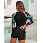 2023 New One Piece Swimsuit Women Floral Long Sleeve Swimwear Zipper Surfing Monokini Push Up Body Suit Beachwear Bathing Suit