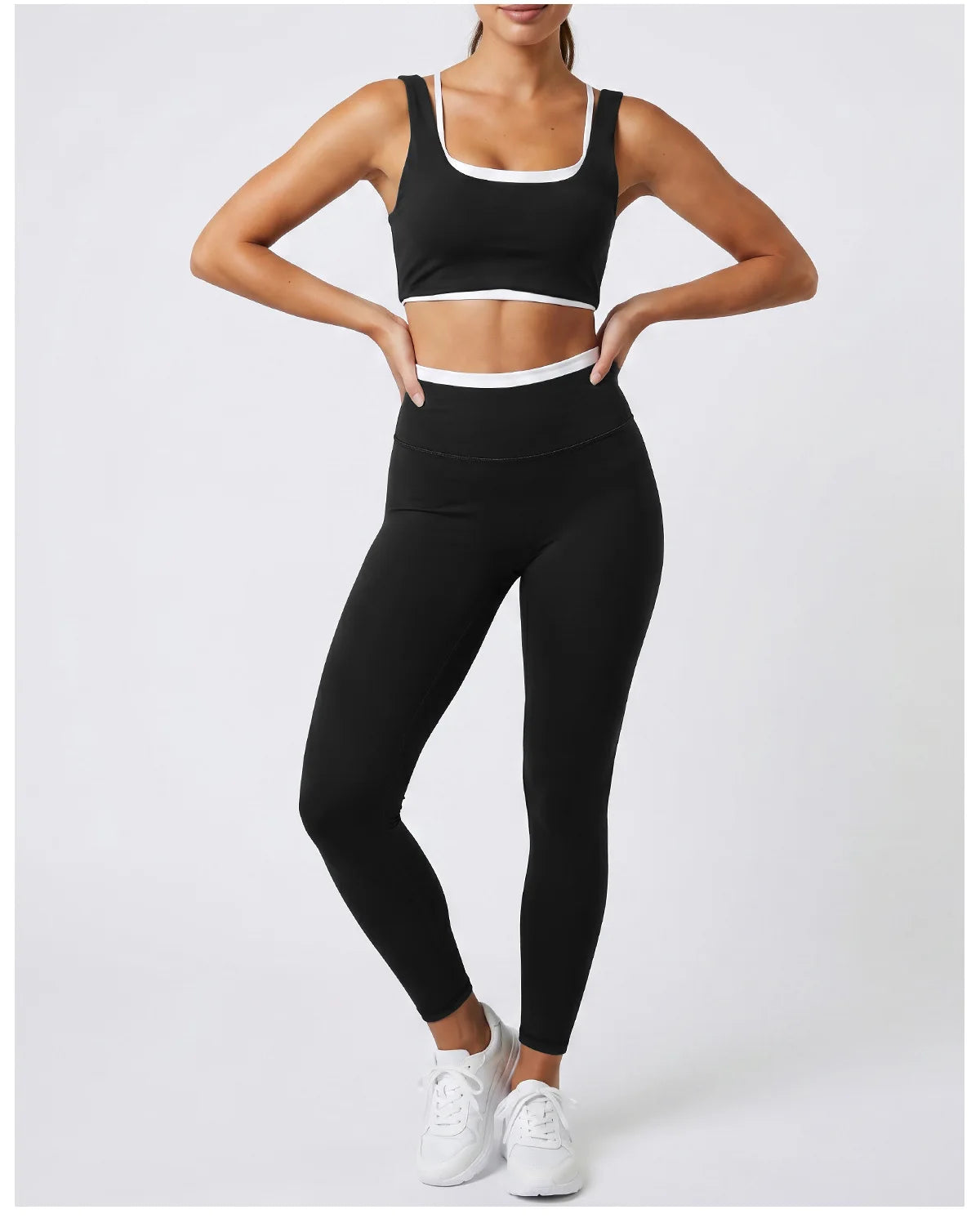 Double Layered Contrasting Yoga Sets Women Shock-absorbing Sports Bra Gym Workout Clothes Outwear High Waist Pants Fitness Suits